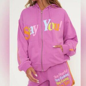 The Mayfair Group Women’s Pink Colorful Stay You Zip-Up Hoodie